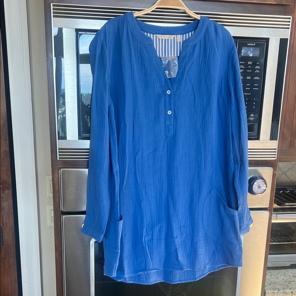 SOFT SURROUNDINGS SANTORINI GAUZE PULLOVER TUNIC/coverup size XL 100% COTTON